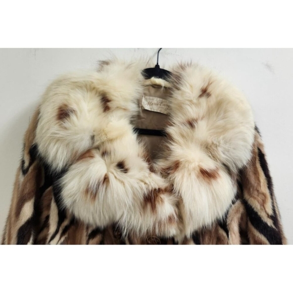 Vintage Marie Enny Real Mink Fur Coat Genuine FoxFur Collar Tiger Stripe Pattern - Picture 4 of 15